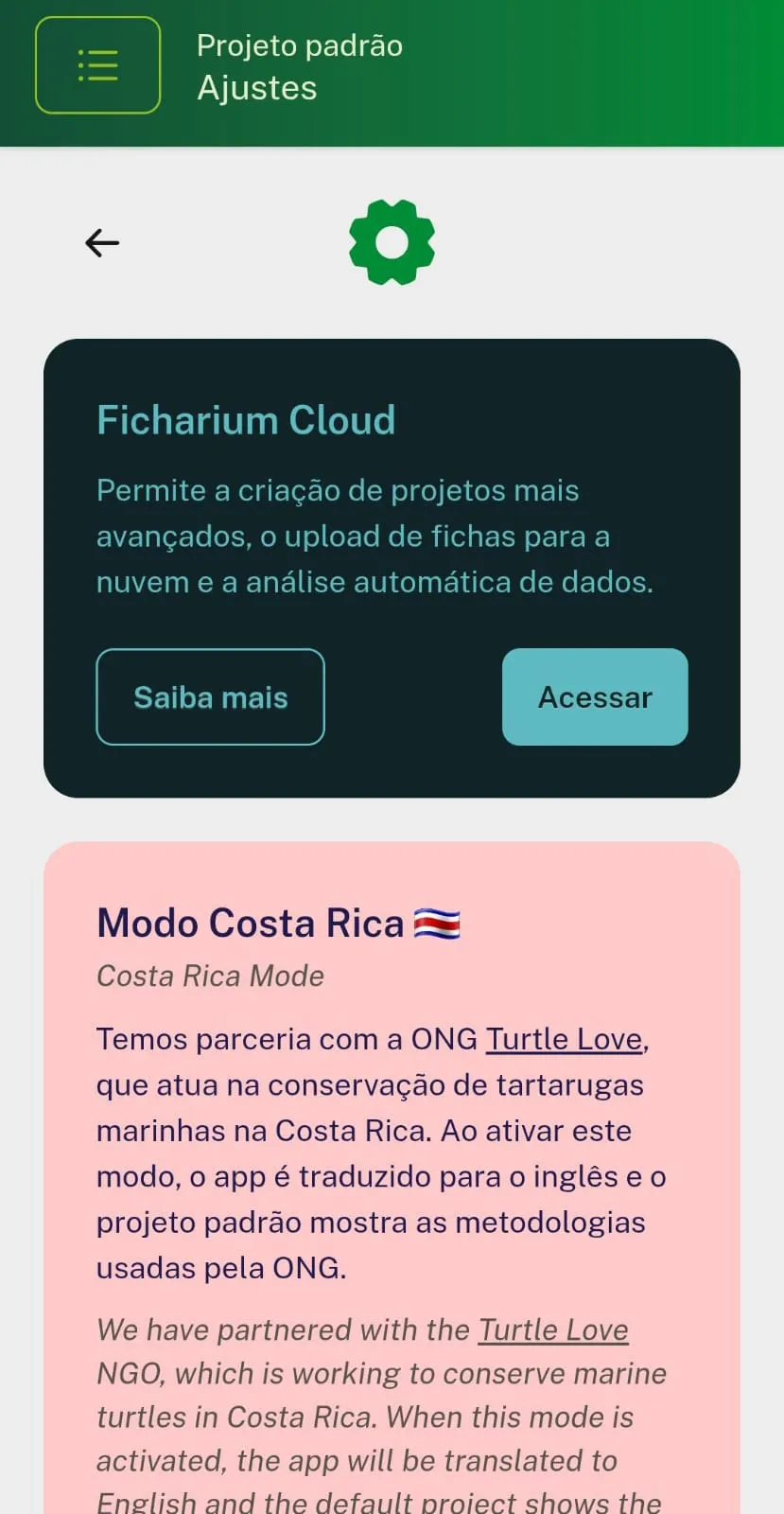 Menu de ajustes